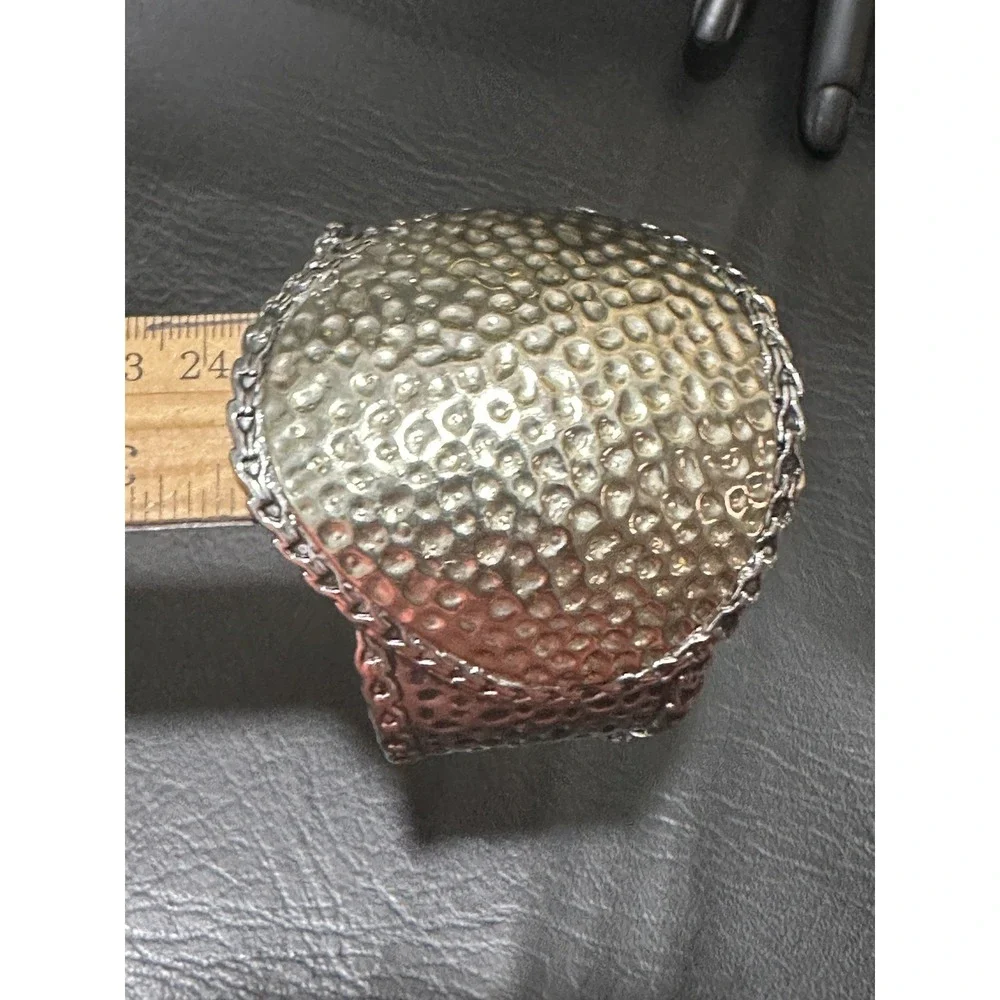 Hammered Mixed Metal Domed‎ Cuff Bracelet  Scalloped Edge Statement Clamper